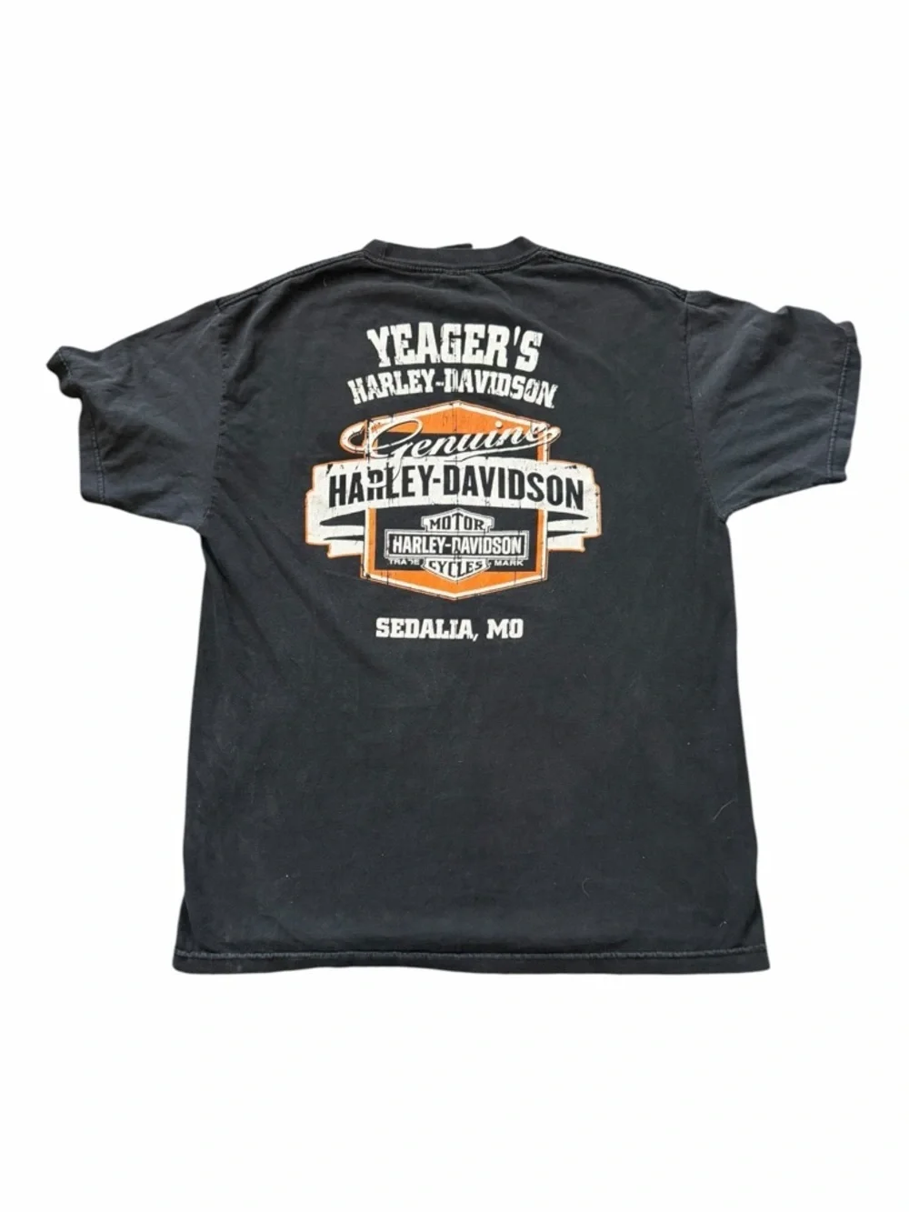 Harley-Davidson Black Tee with Orange & White Shield Logo Graphic T Shirt Large